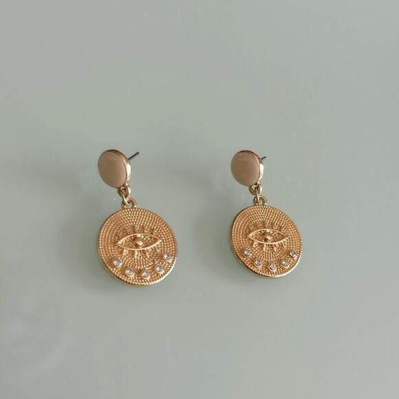 Gold Eye Motif Earrings A955 - Picture 2 of 4